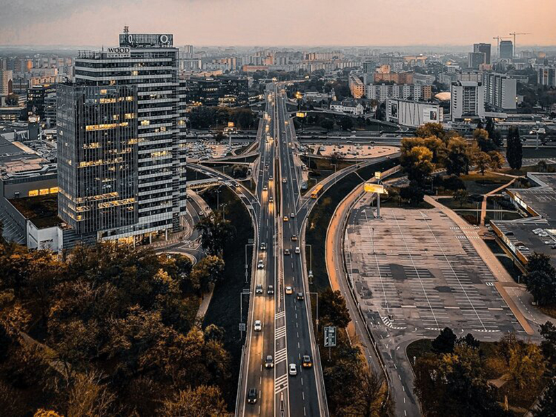 City view, expressway and buildings